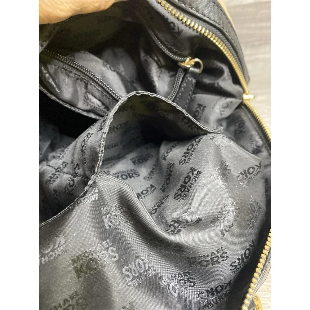 Michael Kors Brown Black Logo Satchel‎ Top Handle Gold Hardware